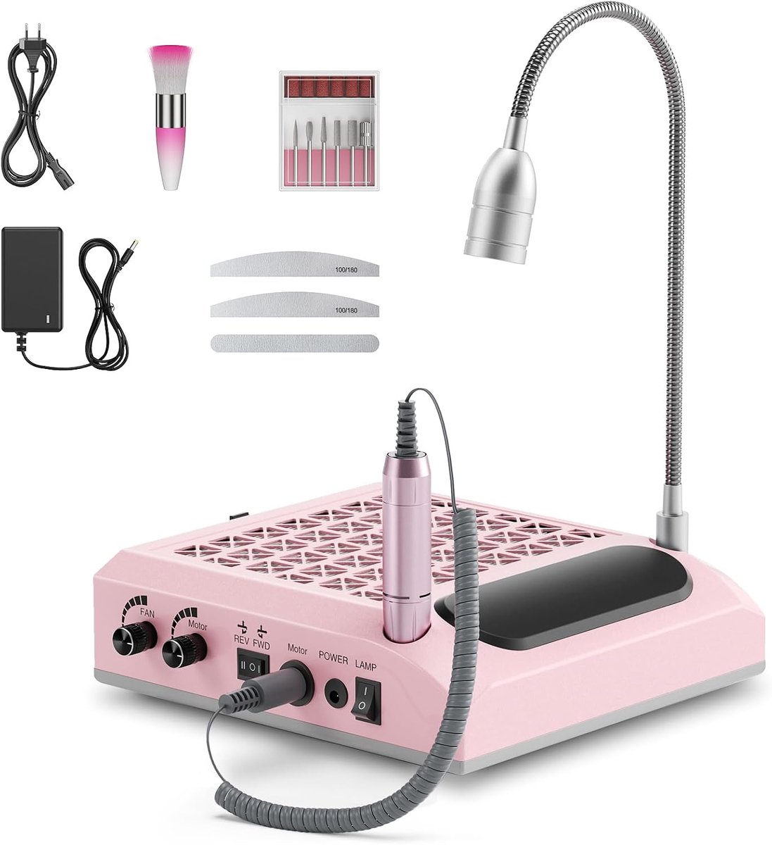 4-in-1 nagelfrees met 80 W stofzuiger en wasbaar filter, professionele elektrische nagelfrees met 30.000 omw/min en 5 - ShopVlot
