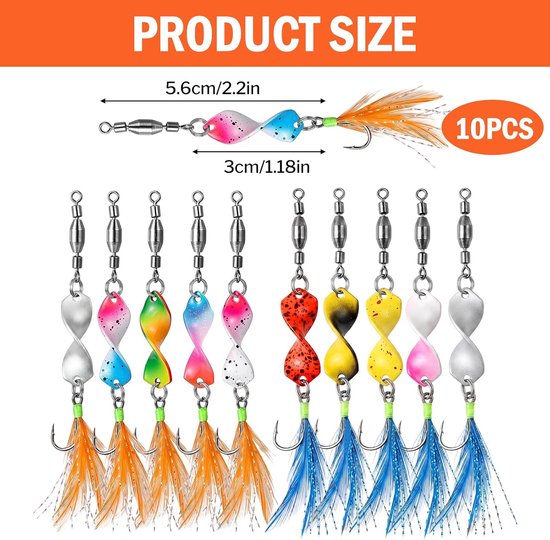 10 stuks Twist Spoons Forel, forelaas met Rolling Swivels UV-actieve knipperlichten forel aas twister visaccessoires forel duurzame knipperlichten vissen voor forel vissen — afbeelding 2