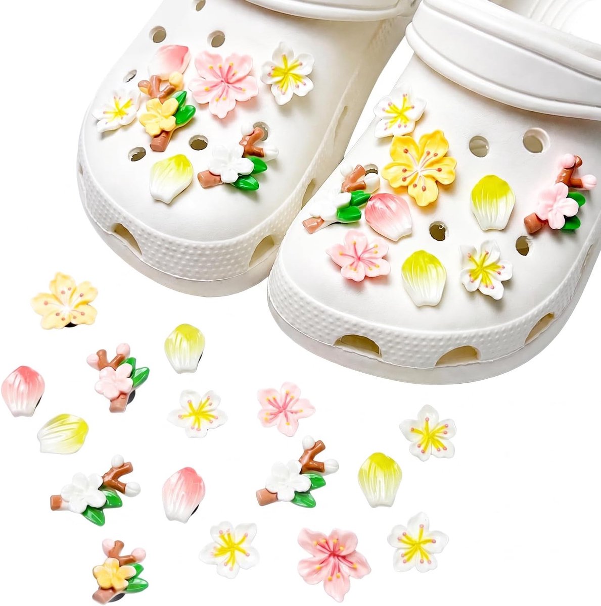 16 Stuks Bloem Schoenbedeltjes, Bloemen Charms van Duurzaam Resin voor DIY Personalisatie, Schoenaccessoires voor Vrouwen en Kinderen