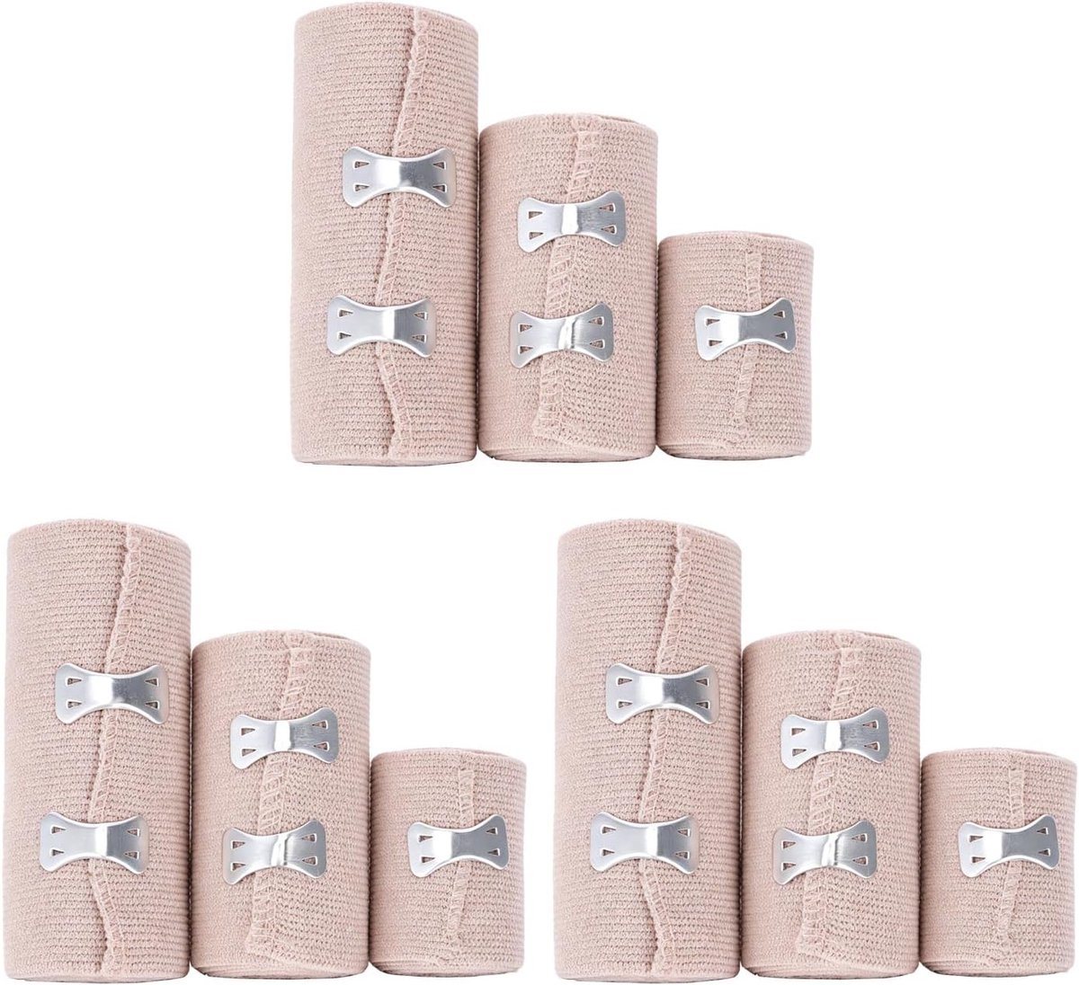 9 Duurzame, Universele Elastische Verbanden met Metalen Clips, Ademend en Flexibel, Kunnen Worden Gebruikt voor Compressie, Geschikt voor Polsen, Enkels en Knieën