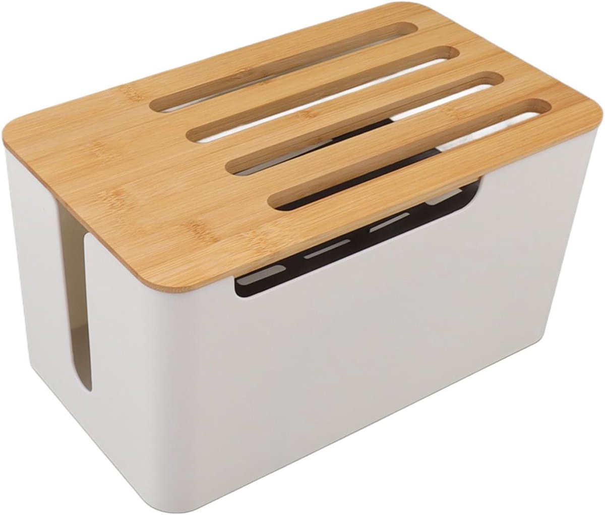 Router opslagbox - groot - bamboe - wandmontage - kabelbeheer
