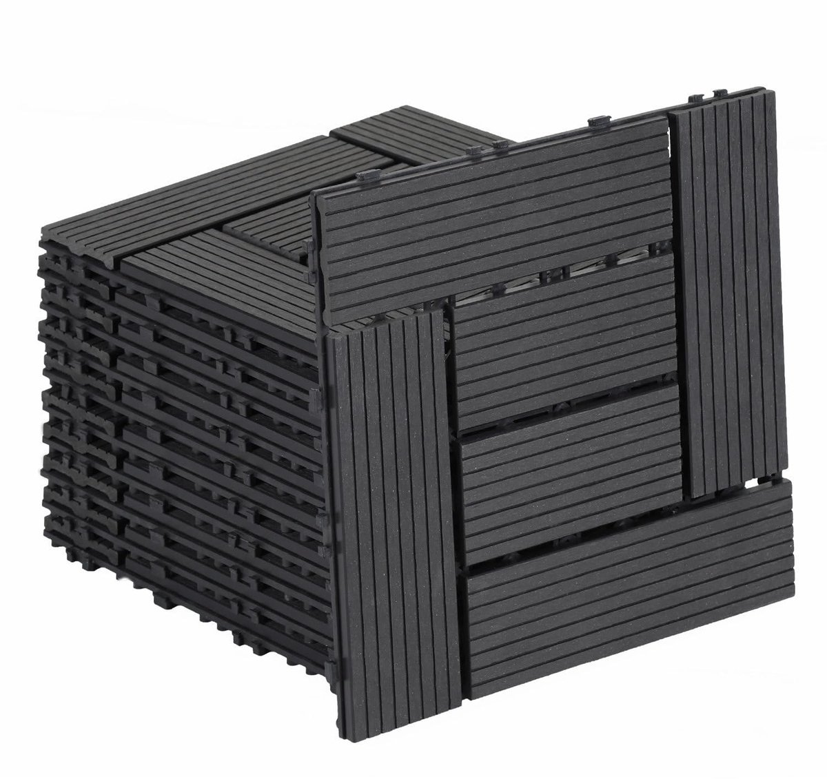 Kliktegels voor balkon, 30 x 30 cm, 11 stuks terrasvloer voor 1 m², WPC terrastegels met kliksysteem, balkonbekleding, weerbestendig, waterdicht, terrasplaten buiten, antraciet