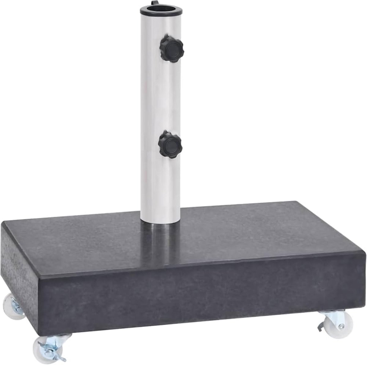 Zwart, 45 x 25 x 8 cm, graniet, met wielen, stabiele basis voor mast 38/48 mm, buis van roestvrij staal