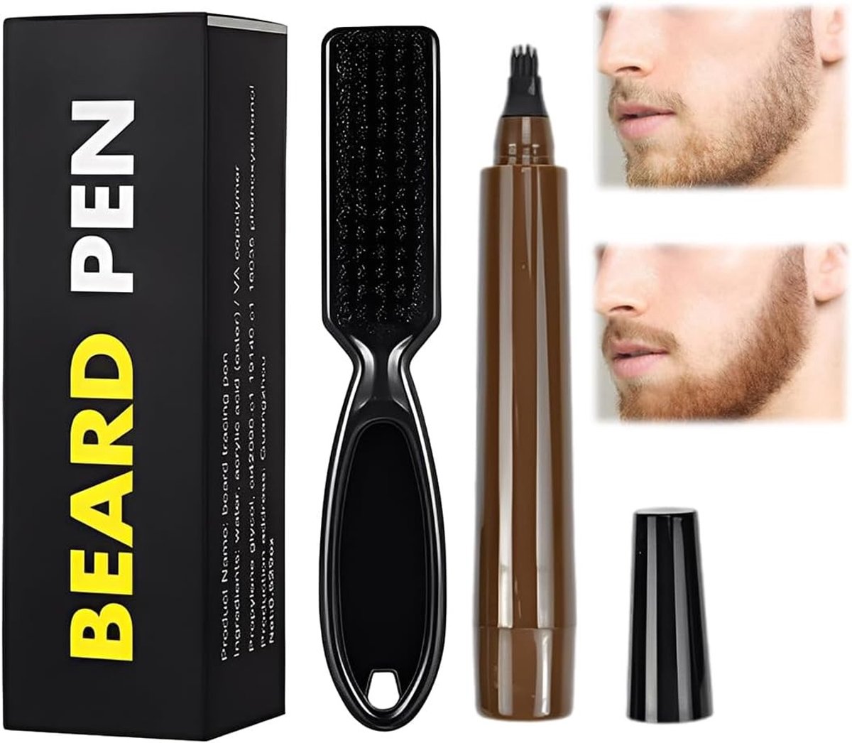 Beard Pencil Set voor Mannen met Borstel, Waterdicht en Duurzaam, Perfect Cadeau voor Vader en Grootvader (Donkerbruin) - Ideaal voor Volle Baarden en Natuurlijke Look