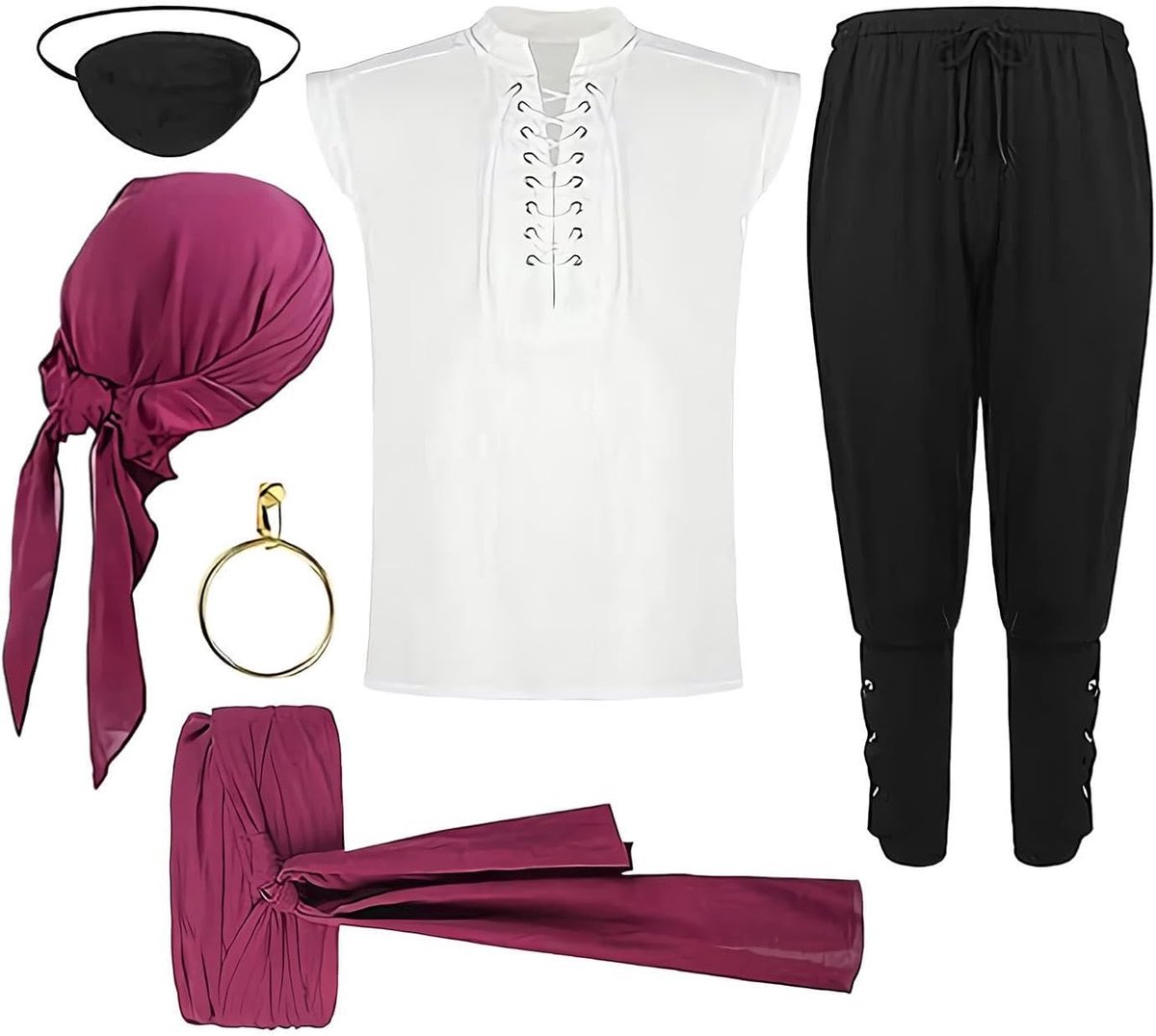 Heren Met Bandana, Riem, Ooglapje, Oorbel, Overhemd, Broek