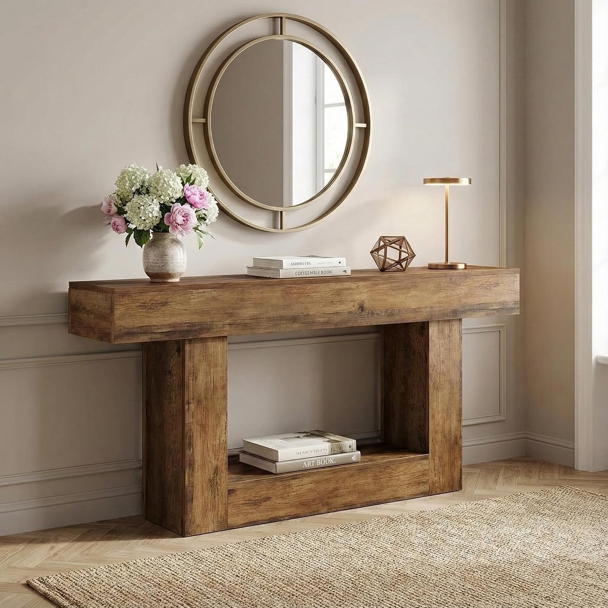 160cm Console Table, Haltafel Industrieel, Sidetable Hout, Entryway Table With Storage, Narrow Sofa Table, 160 x 30 x 82 cm, Vintage Brown