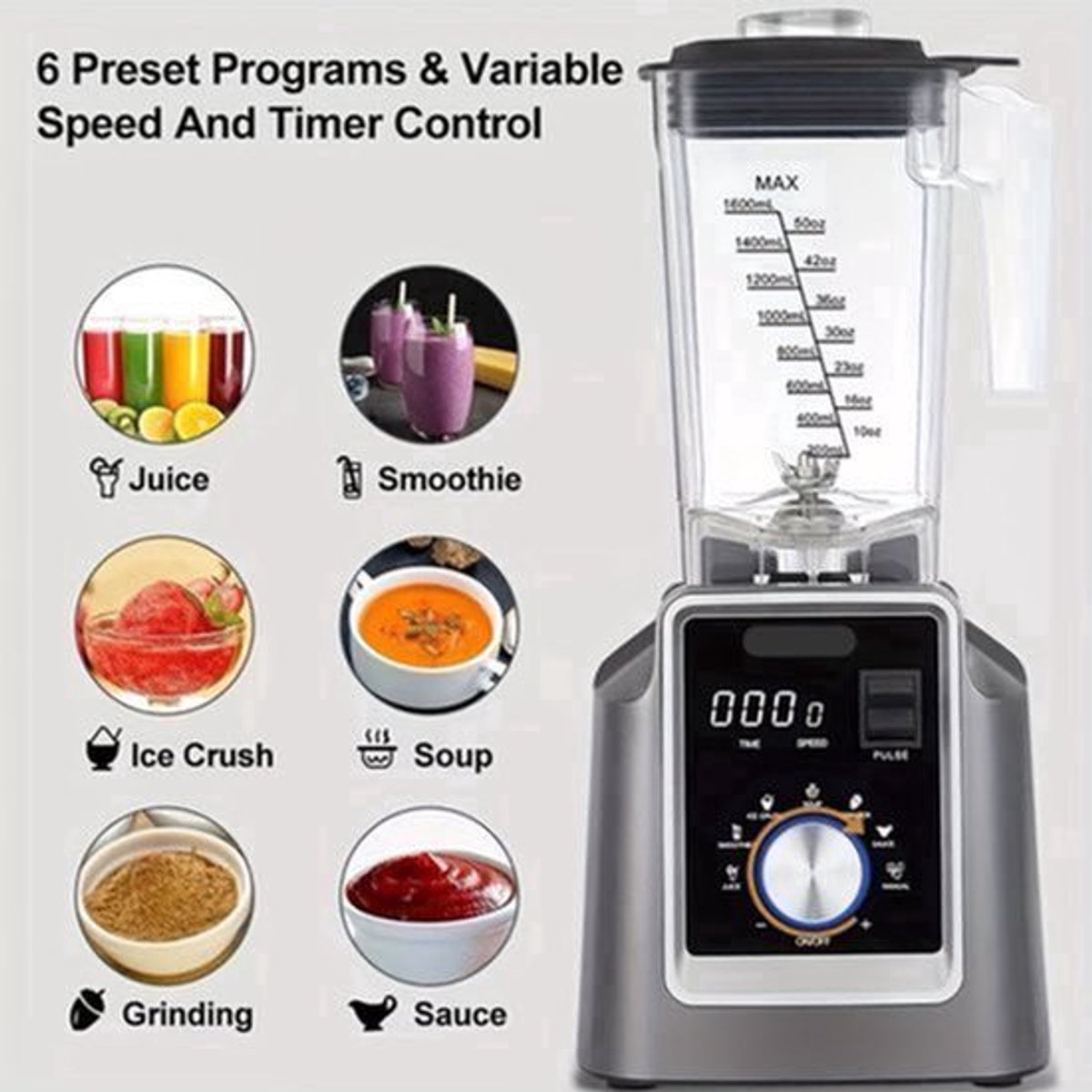 Blender – Keukenmixer – Smoothiemaker – Sapmaker – IJscrusher – 2 Liter Inhoud – Automatische Programma’s
