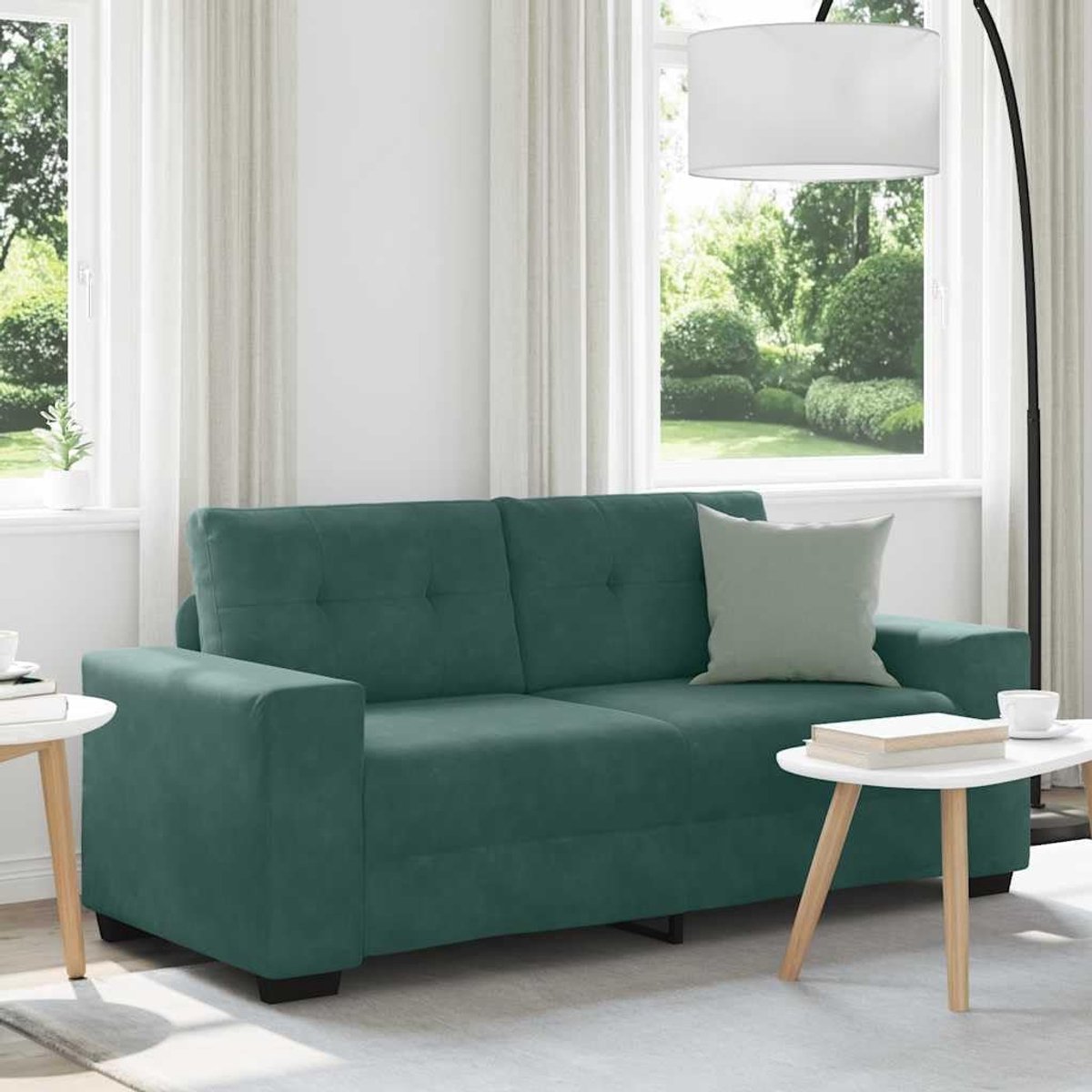 Donkergroen, 140 cm, fluweel, moderne relaxbank met fluwelen stof en multiplex armleuningen, voor woonkamer, slaapkamer, werkkamer en ontvangstruimte, comfortabel