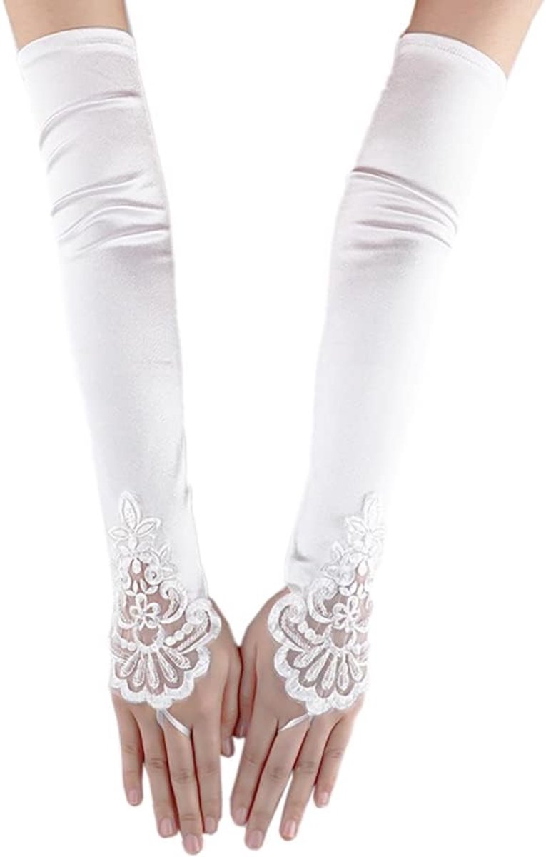Handschoenen voor dames, lange handschoenen, handschoenen, ellebooglengte, elegante bruidshandschoenen, retro feesthandschoenen, jaren 20-accessoires voor bruiloft, thee