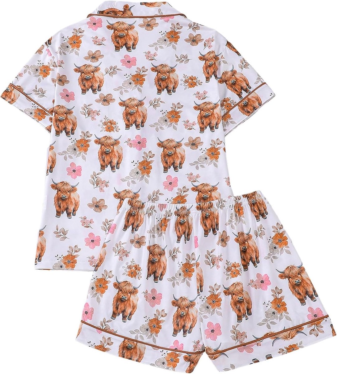 Pyjama met korte mouwen en bedrukte kraag, korte broek met loungewear