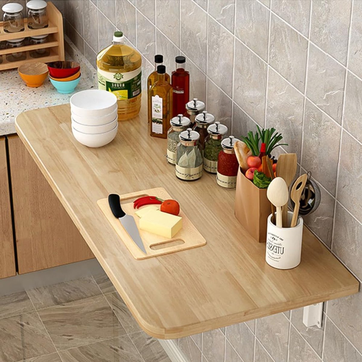 Klaptafel, zwevende opvouwbare wandtafel, klaptafel met wandklep, computertafel, keukentafel, klein huis, multifunctioneel, opvouwbare eettafel (walnoot, 60 x 30 x 1,6 cm)