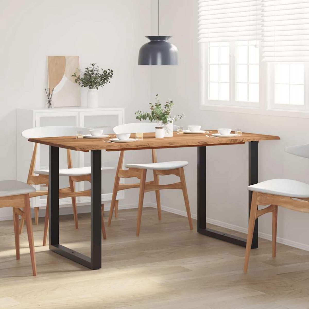 Acaciahout industriële stijl eetkamertafel 154x80x76 cm Zwart