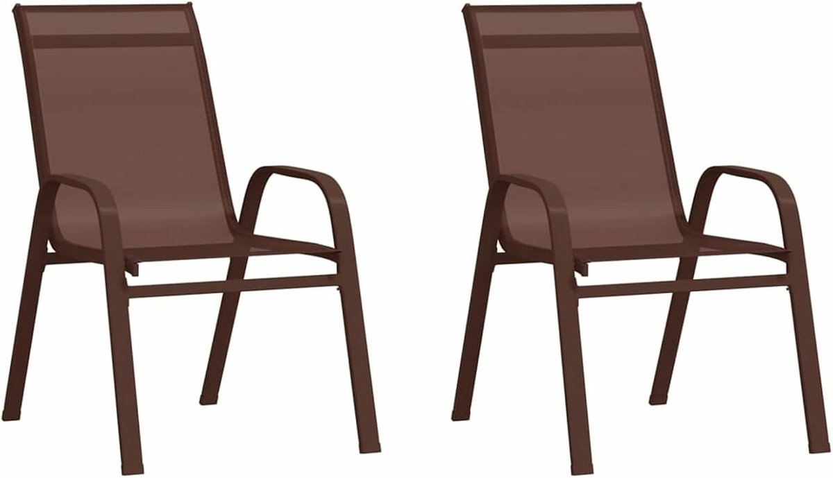 Stapelbare tuinstoelen, 2 stuks, stapelbaar, voor de tuin, tuinstoelen met hoge rugleuning, ruimtebesparende stoelen, van textiel, bruin