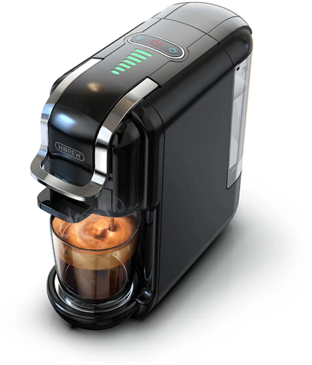 5-in-1 Multifunctionele koffiezetapparaat warm/koud, cappuccino en Nespresso-compatibel, compact, geschikt voor ESE-pads en gemalen koffie, voor cafetaria’s, 20 bar, zwart, H2B