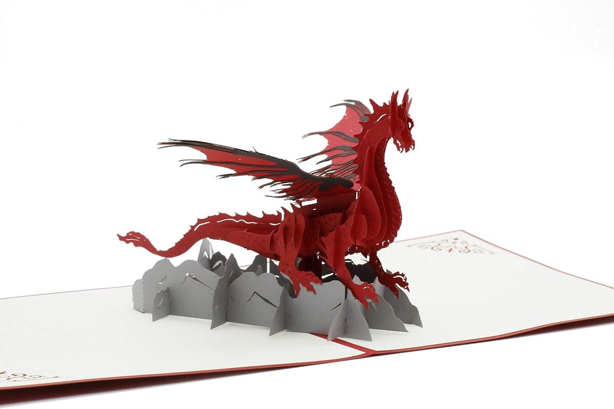 Draak, bestie, vlieger, fantasy mythische wezens, 3D vouwkaart, pop-up kaart, wenskaart, cadeaukaart