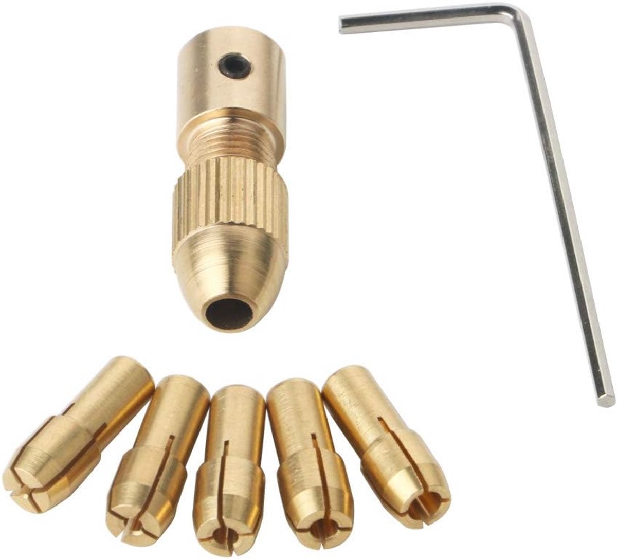 Mini boorkop adapter set 7-delig - messing - micro twist boorkop - voor kleine elektrische boormachines