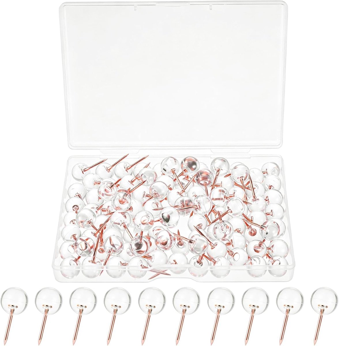 Punaises, 20 mm, stabiele punaises, wit, herbruikbare prikbordspelden met opbergdoos voor doe-het-zelf prikbord, kurkborden, scheurdoeleinden voor prikbord, kantoor, thuis