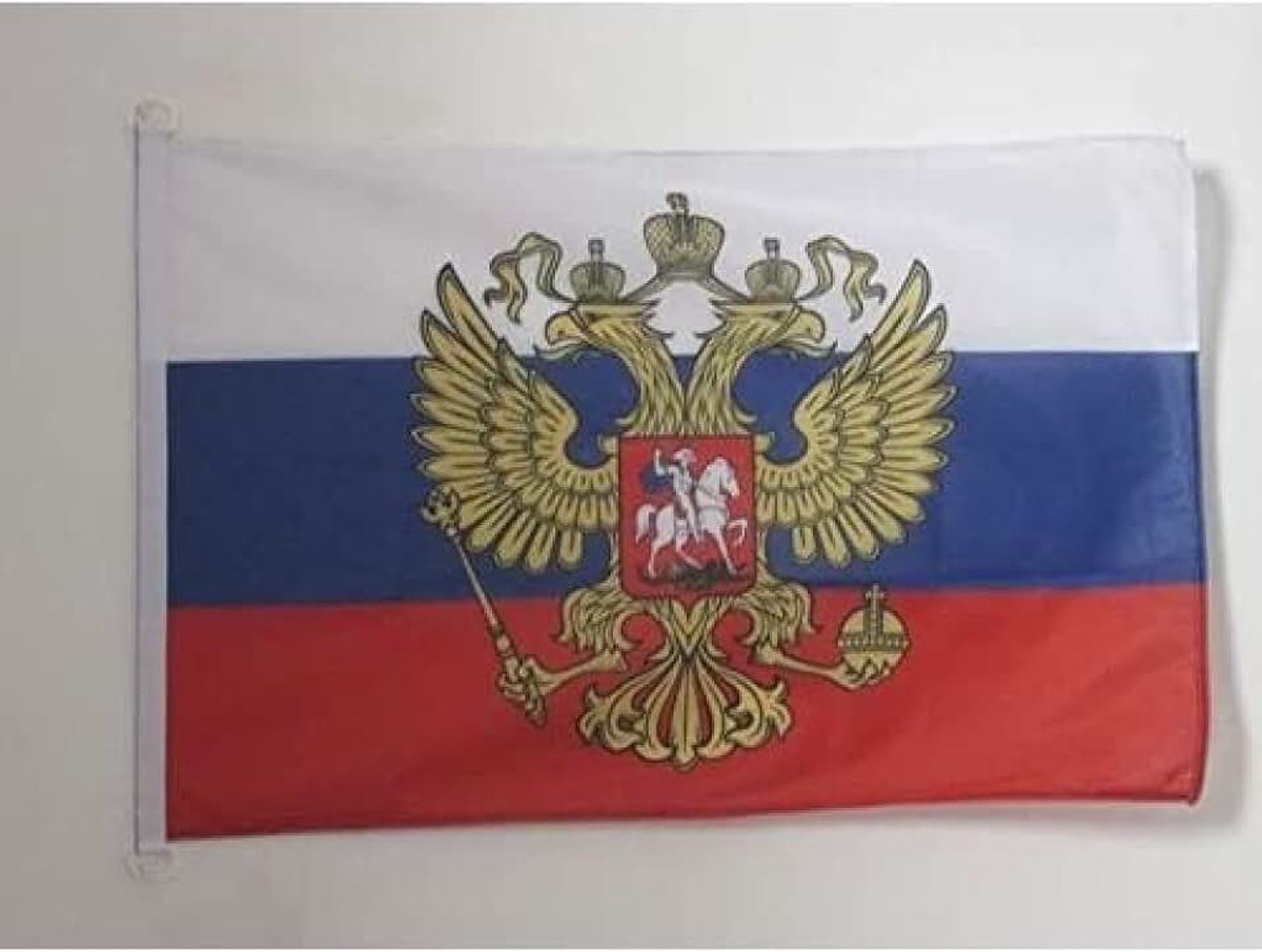 Eagle Flag - 2x3 Ft - For Outdoor - Russian coat of arms Banner Knitted Polyester with Two Plastic Rings - Fade Resistant - Vivid Colors - 2' x 3' Feet - 90x60 Cm