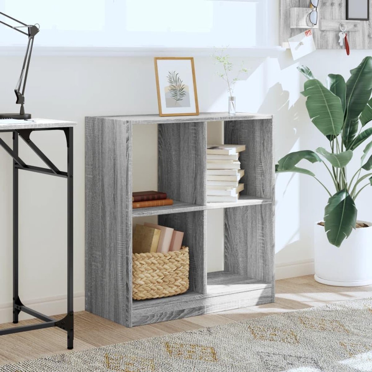 Shelf Boekenkast, boekenplank, boekenplank, grijs, Sonoma, 68,5 x 32 x 75 cm, houten materiaal voor kantoor, kelderkamer, woonkamer, outdoor