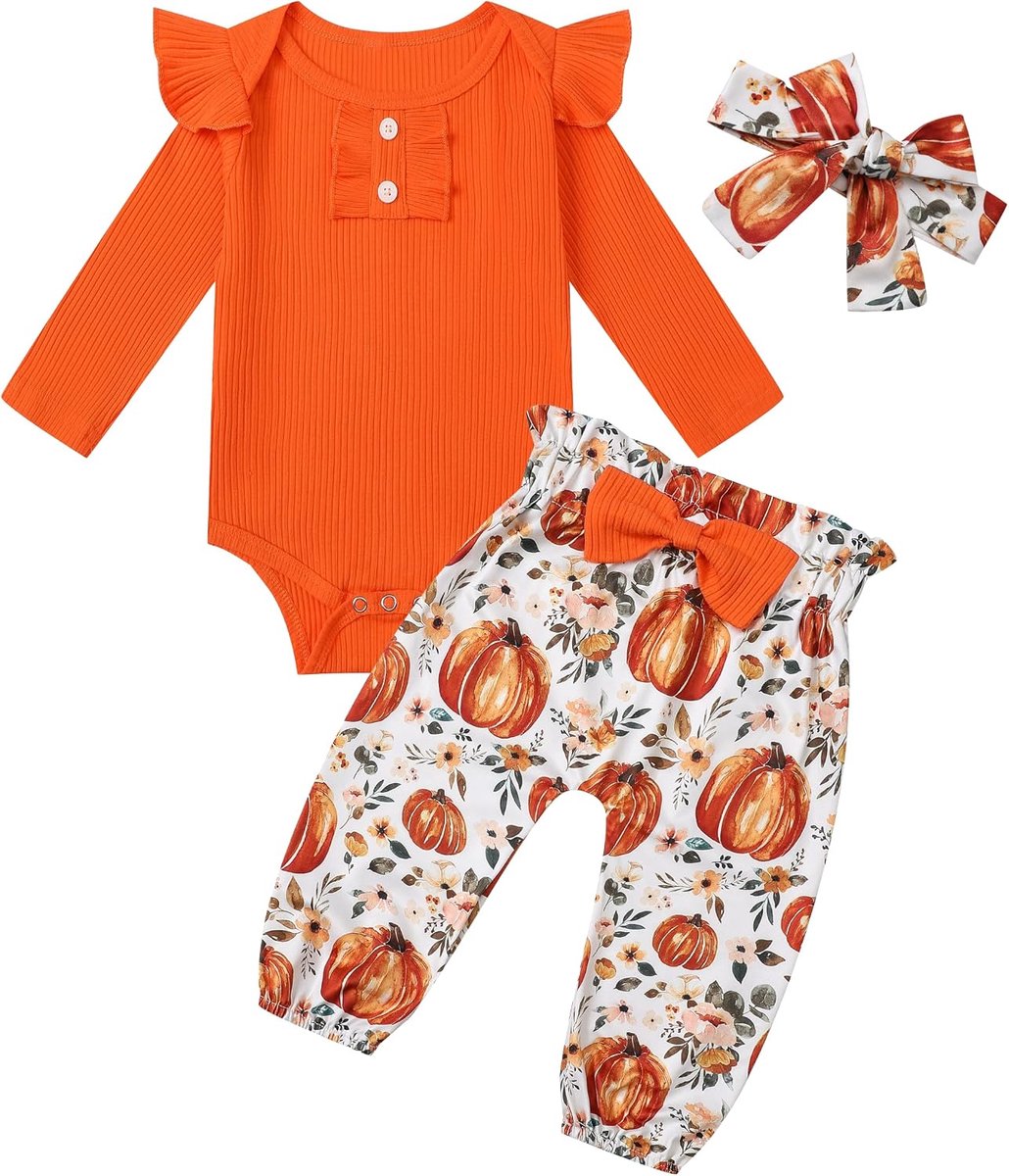 Outfit baby meisjes pompoen set met uitlopende broek