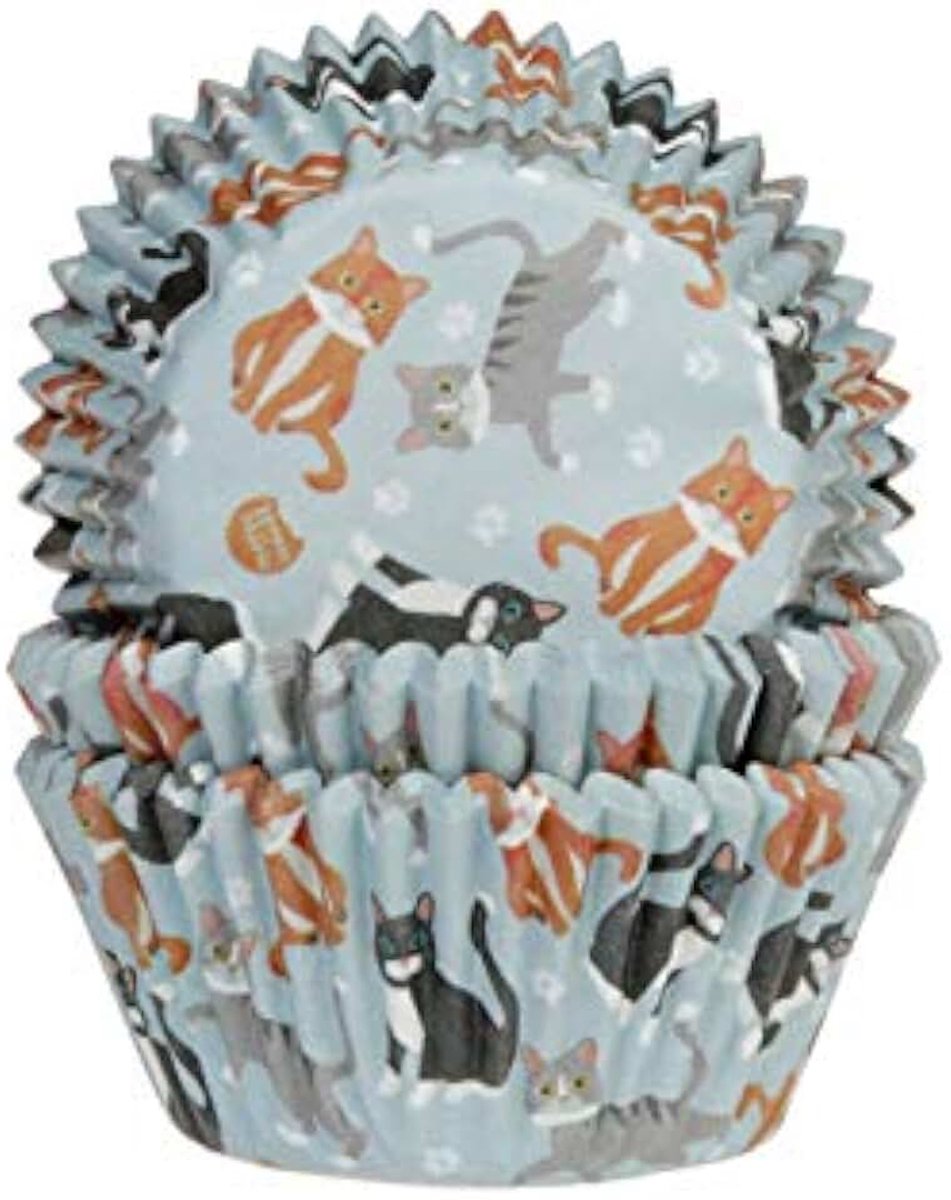 Marie Muffinvormpjes/cupcakevormen met kattenpatroon van papier, 50 stuks