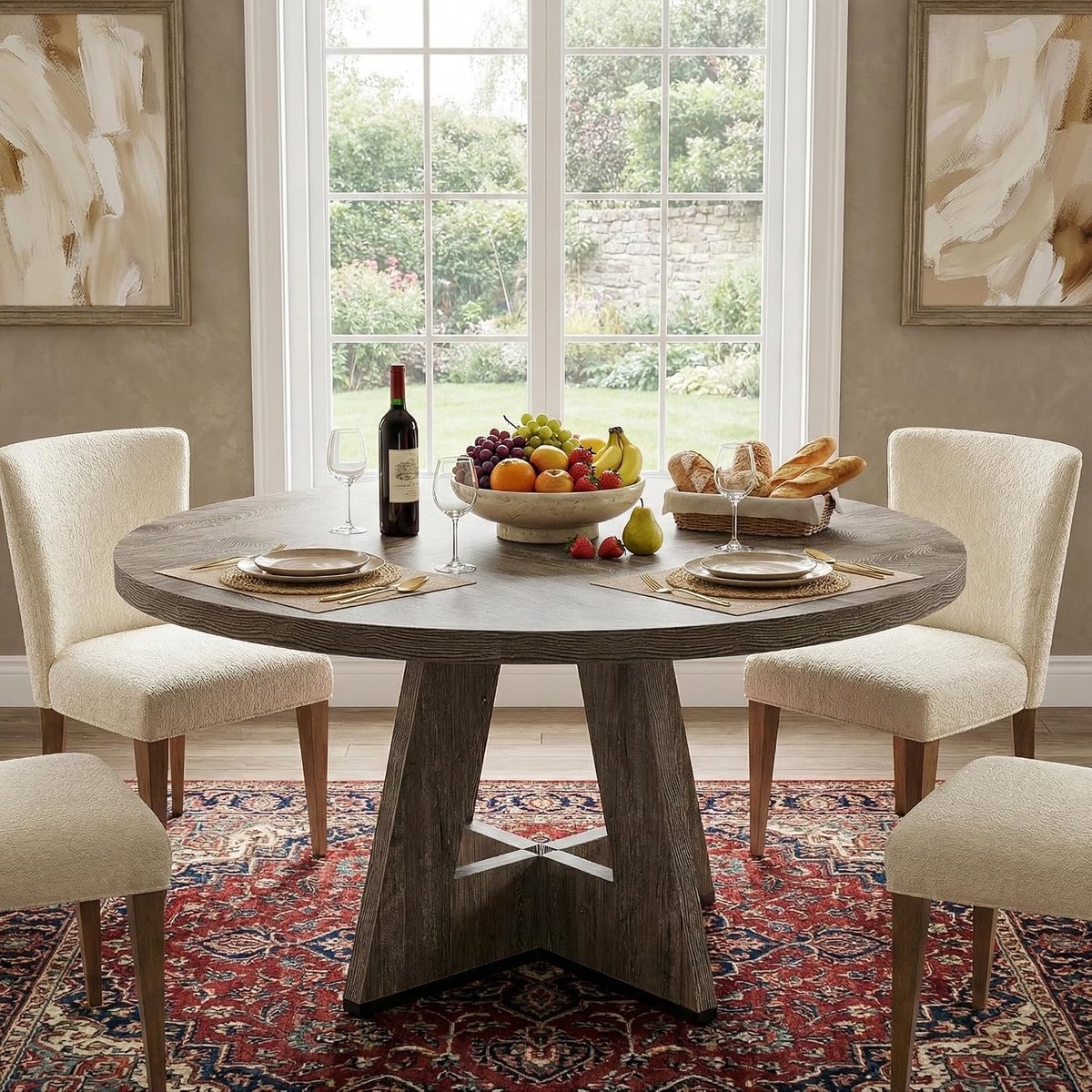 120cm Eettafel, Ronde Eetkamertafel, Kitchen Dining Table, Houten Eettafel, Dining Table For 4, Moderne Eetkamertafel, 120 x 120 x 75 cm, Grey
