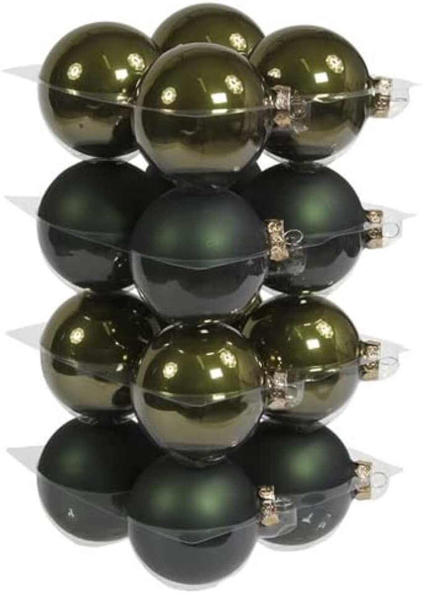 Kerstballen - 16x st - donkergroen - 8 cm - glas - mat/glans