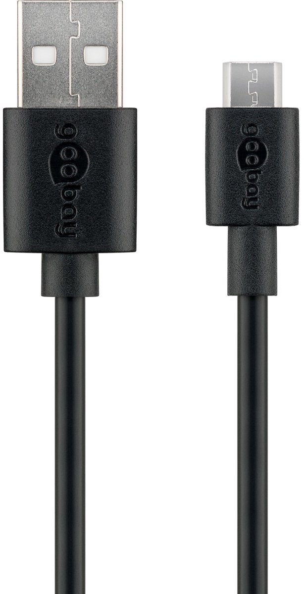 Goobay Micro-USB oplaad- en synchronisatiekabel, 10 W, 2 A, voor Android toestellen, zwart, 2 m