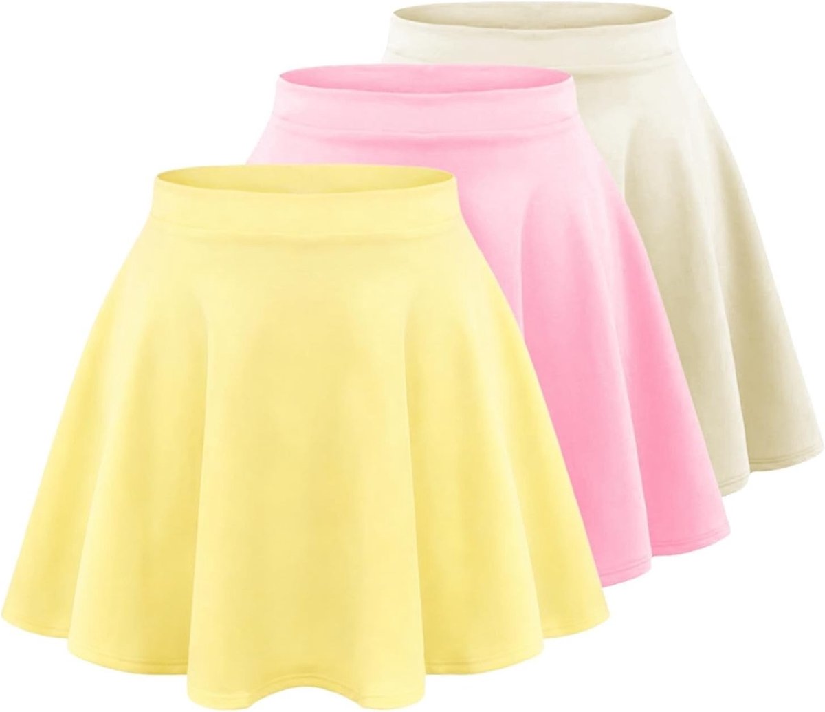 Skaterrok voor meisjes, set van 3 stuks, hoge taille, zomerrokken voor kinderen, knielang, uitlopende zwarte minirok voor balletdansen, casual effen meisjesrokken voor schooluniform