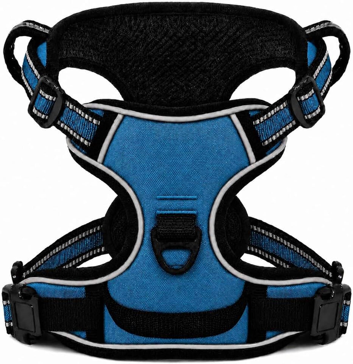 Hondentuig tegen trekken – harnas voor honden, middelgroot, verstelbaar, reflecterend, met handgreep, ademend comfort, lekvrij, wandelen – blauw (Egea Blue) M