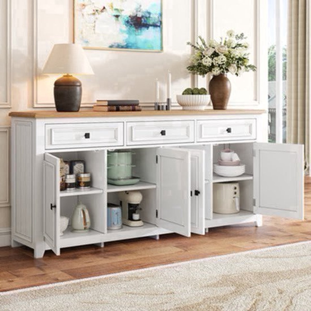 Dressoir – Opbergkast – Ladekast – Buffetkast – Commode – Modern Minimalistisch Design – 160 cm Groot Wit