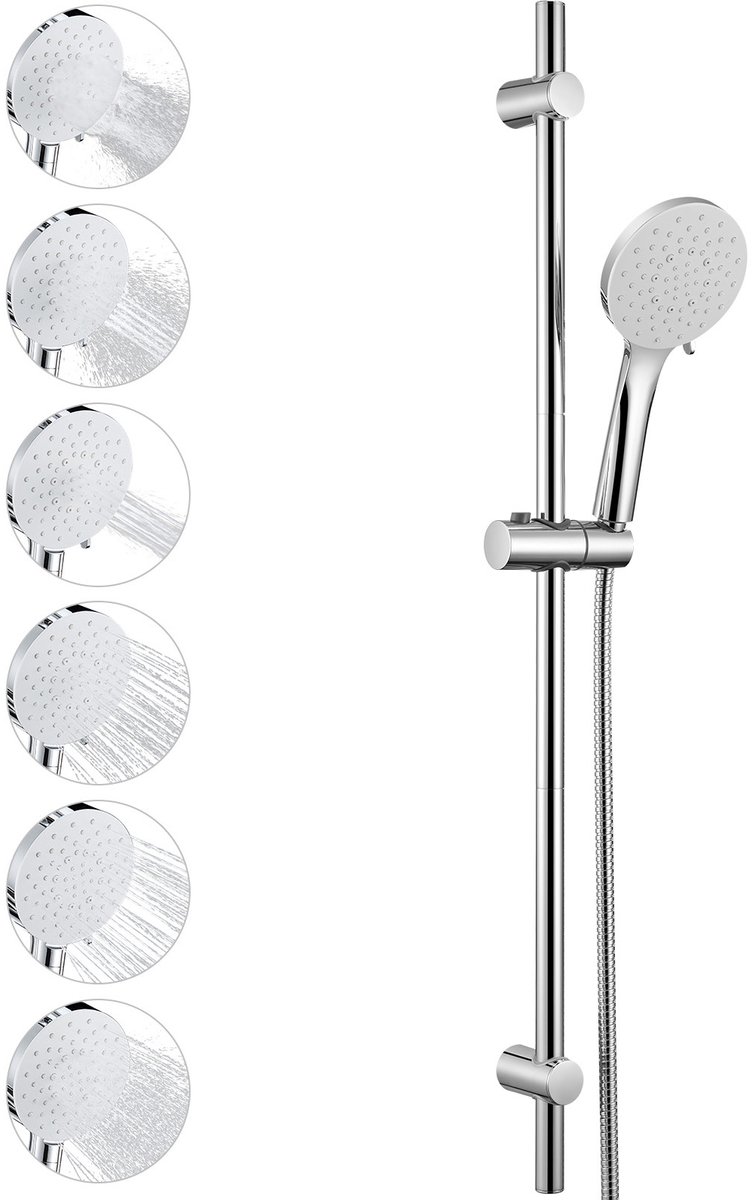 Auralum Max Glijstangset 90cm Ronde Handdouche 6 Standen 150cm Doucheslang Complete Doucheset met Handdouche Waterbesparend Chroom& Wit