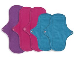 Eco Femme Light Flow Kit - Vibrant Organic Range - wasbaar maandverband pakket voor lichte menstruatie - Inlegkruisjes - Dagverband (PLUS) - S, M en L - 5 stuks - 100 % Biologisch katoen - GOTS - donker