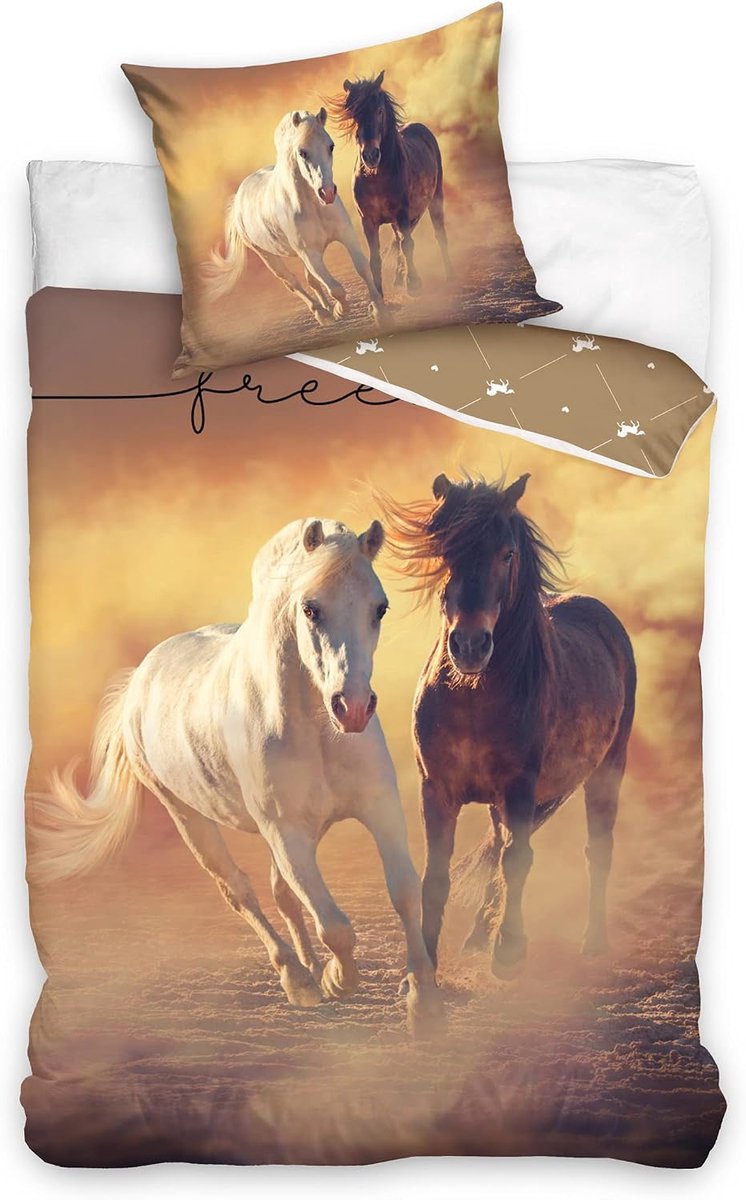 Beddengoed set 135x200 · Meisjesbeddengoed Paardenmotief Freedom · kussensloop 80x80 + dekbedovertrek 135x200 cm - 100% katoen