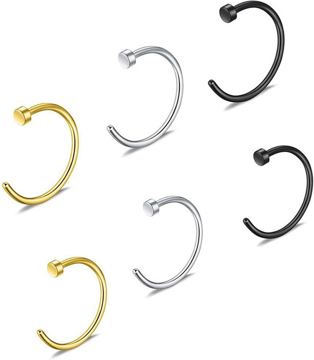 6-Delige Neusring Nep Neusring Neus Piercing Set 8Mm/10Mm Septum Oor Helix Tragus Voor Neus Lip Borst Intiem Scharnier Clicker Ring