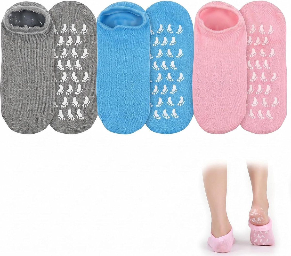 3 paar siliconen sokken voor voeten, vochtinbrengend voetmasker, eeltsokken, voetverzorging voor mannen en vrouwen, herbruikbaar, voor het verzachten van nagelriemen, voor droge, gebarsten en