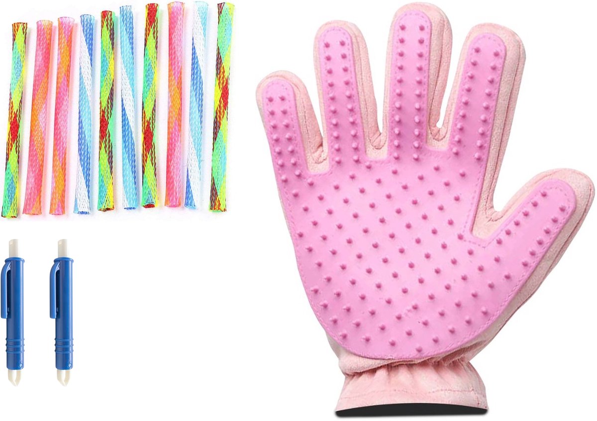 Professor Q Kattenset - Handschoen Lichtroze - 2 Blauwe Tekenpincetten - 10 Boinks Kattenspeeltjes