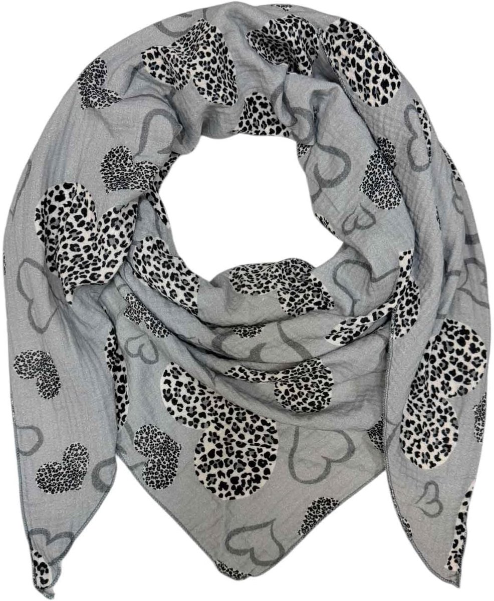 sjaal XL gebreide sjaal met luipaardhart lente sjaal 100% katoen Made in Italy mode driehoekige sjaal herfst lente luipaard liefde is liefde gelukkig