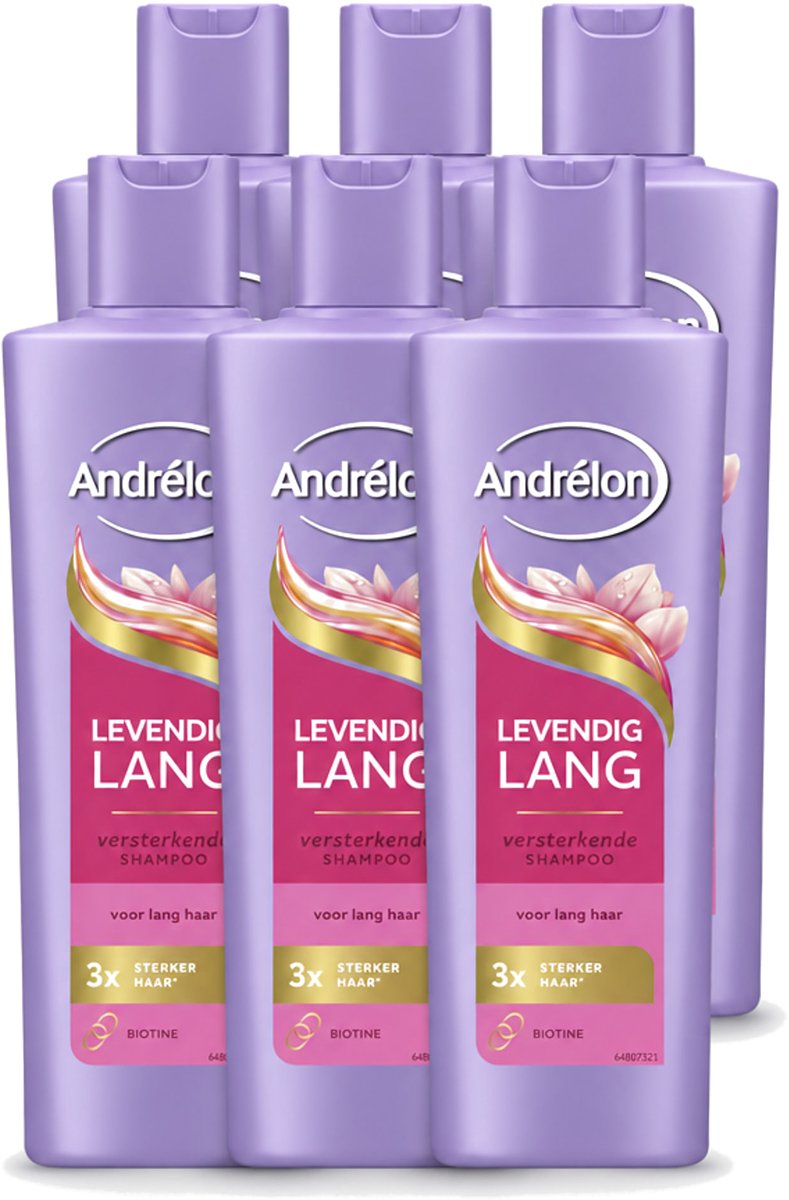 6 x Andrélon – Shampoo – Levendig Lang – 250 ml - Voordeelverpakking - 6 stuks