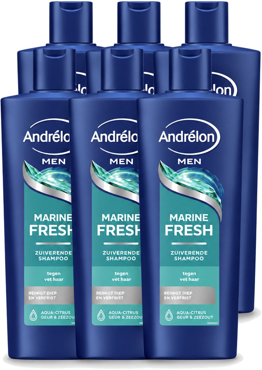 6 x Andrélon – Shampoo – Marine Fresh Men – 400 ml - Voordeelverpakking - 6 stuks