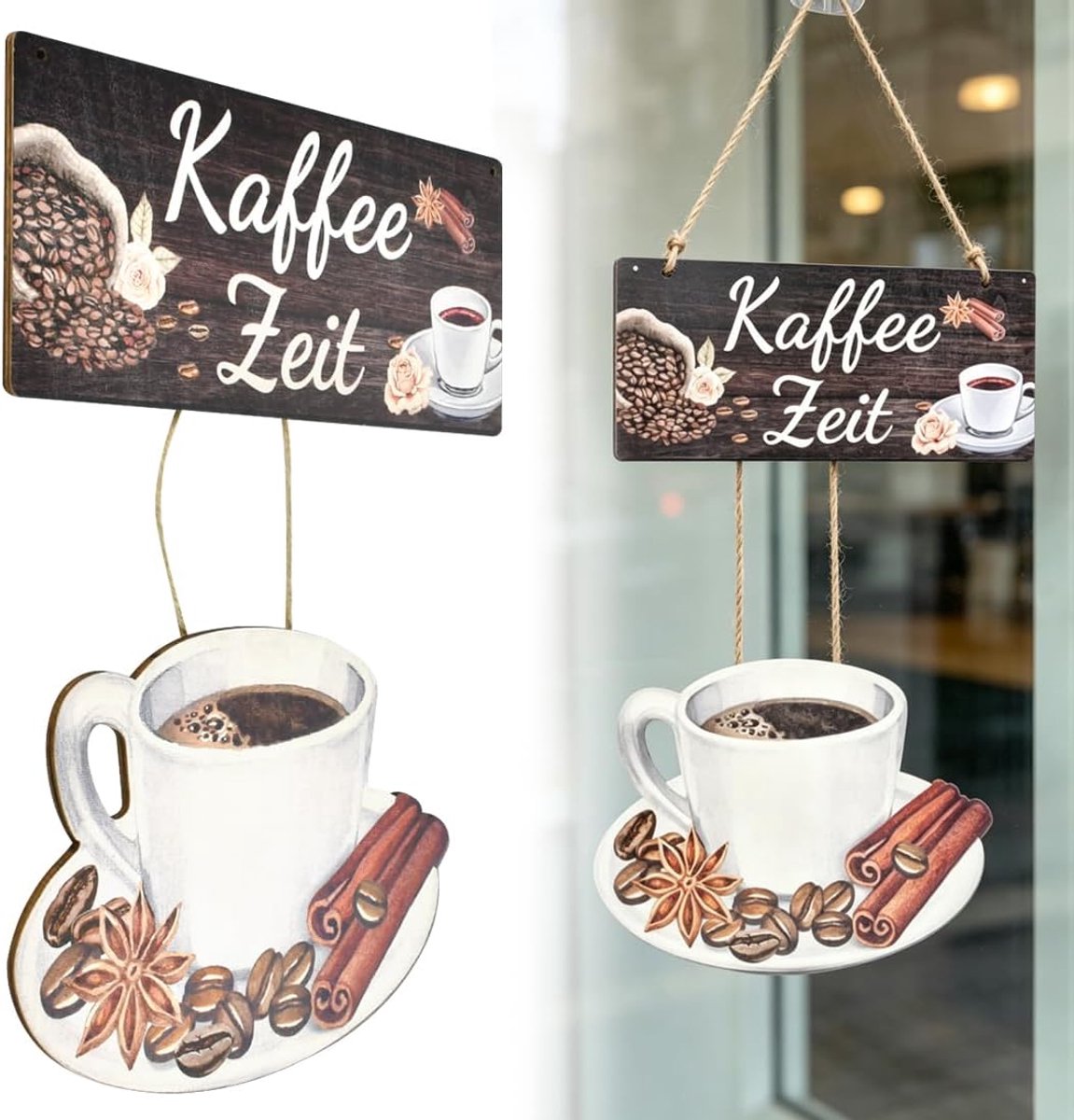koffie, wanddecoratie met spreuken, koffiebord om op te hangen, vintage, bruin, decoratieve borden voor keuken, café, bar, eetkamer, woonkamer, restaurant, deur, koffiebar, decoratie