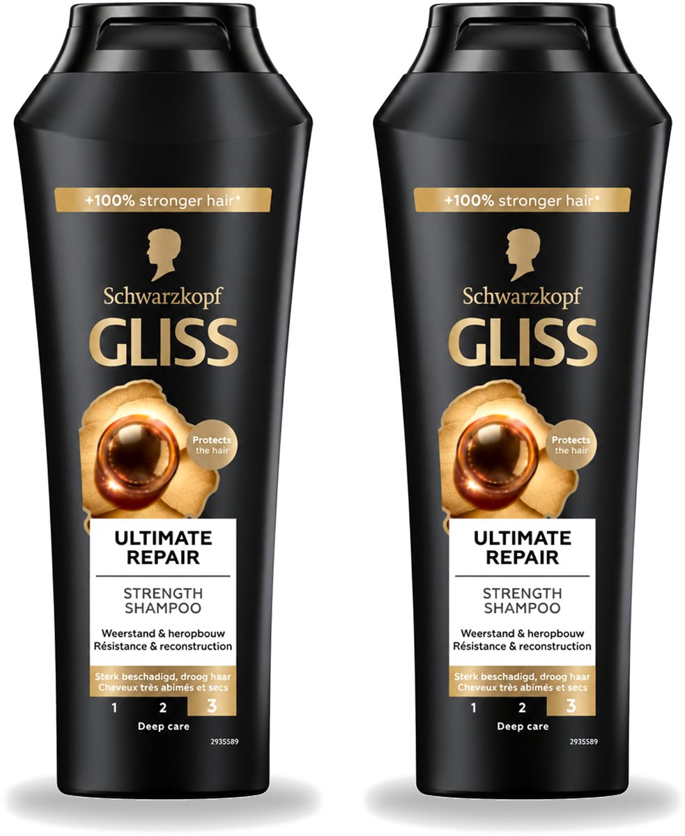 2 x Gliss - Shampoo - Ultimate Repair - Voor Intensief Herstel - 250 ml - Voordeelverpakking - 2 stuks
