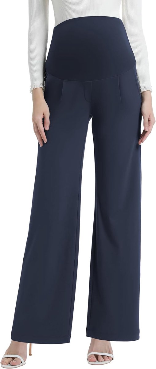 Zwangerschapsbroek voor dames, brede pijpen, hoge taille, stretch, zwangerschapsbroek voor kantoor, werk, loungebroek met zakken