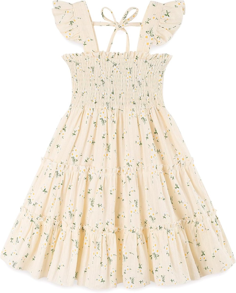 Zomerjurk voor babymeisjes, mouwloos, A-lijn, midi-jurk, prinses, meisjes, casual, schoudervrij, met ruches, 18-24 maanden, 2-6 jaar