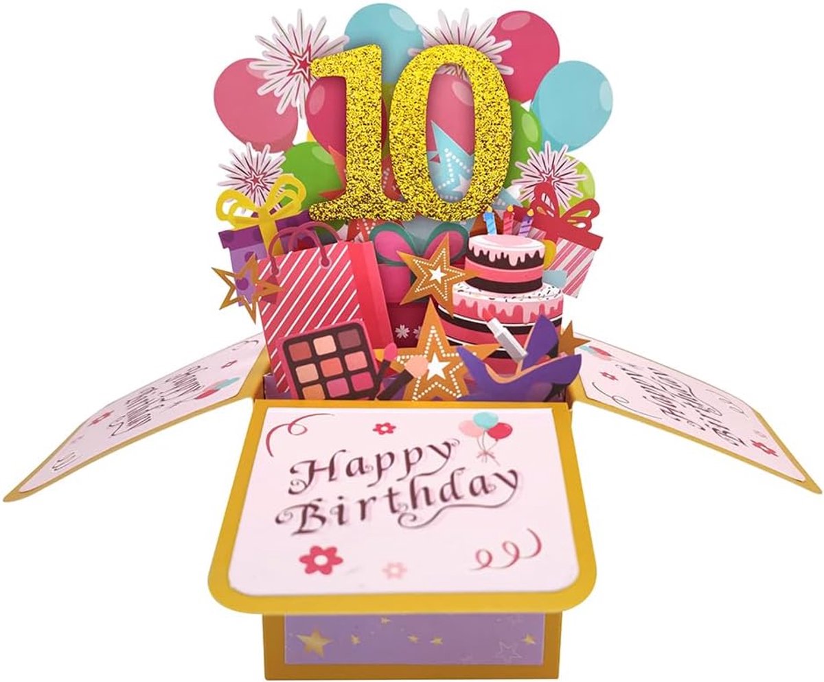 10e verjaardag 10e verjaardag pop-up kaarten voor meisjes, 10-jarige idee voor dochter nichtje, grappige 10e verjaardag 3D wenskaart voor haar