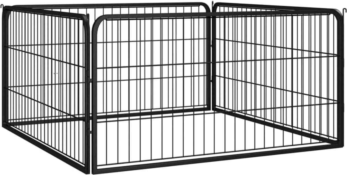 4 panelen, 100 x 100 x 50 cm, puppyuitloop, inklapbaar, voor de tuin, hondenkennel van gepoedercoat staal, zwart