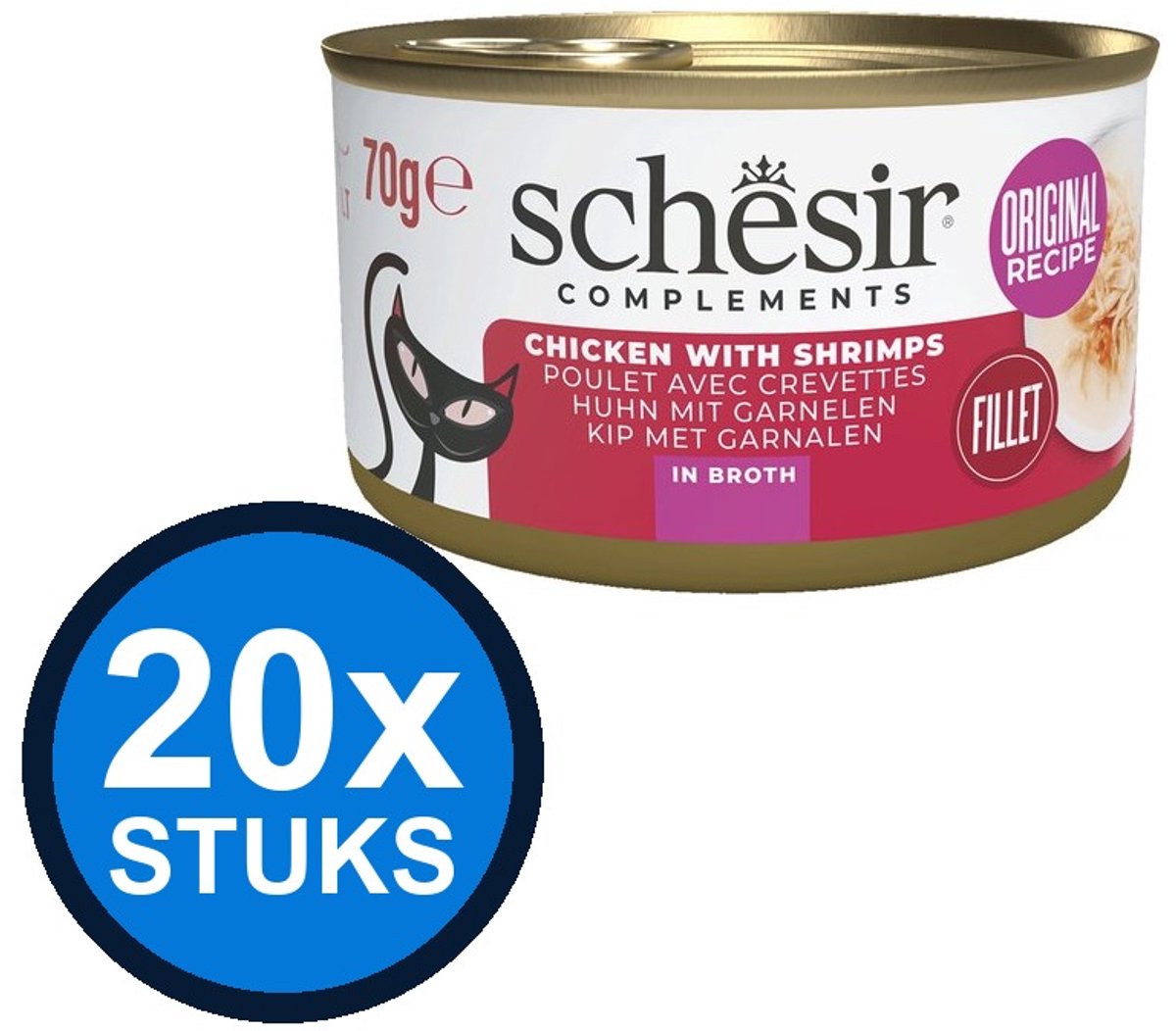 20x Schesir - Complementary - Kattenvoer - Bouillon in blik - Kip & Garnalen - 70g