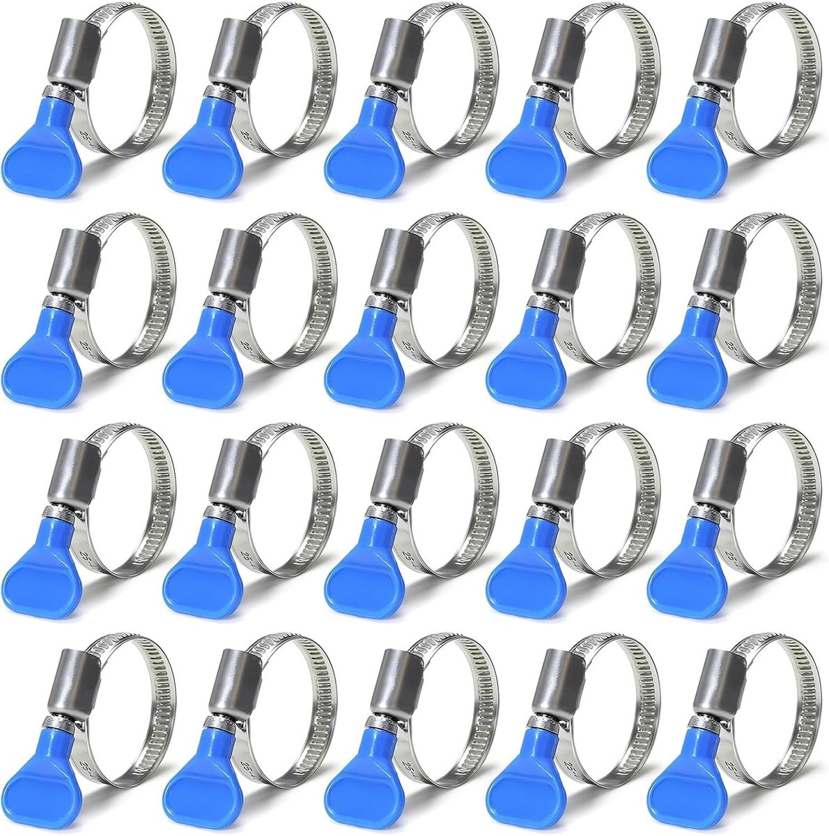 Verstelbare Slangklemmen van RVS, 25-40 mm, voor Tuinen, Wasmachines en Gasleidingen, 20 Stuks, Blauw