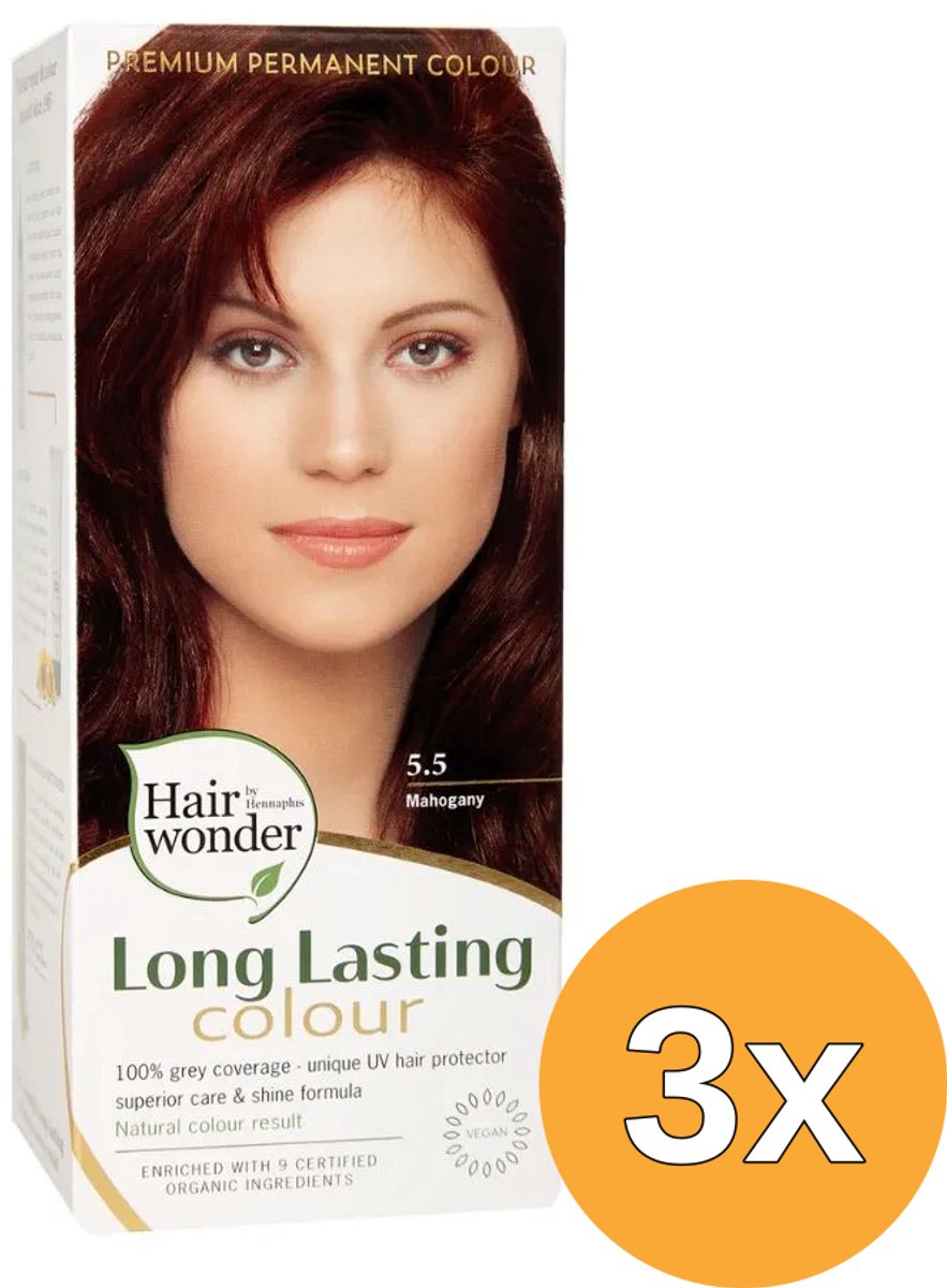 3x Hairwonder Long Lasting Colour 5.5 Mahogany (100 ml)