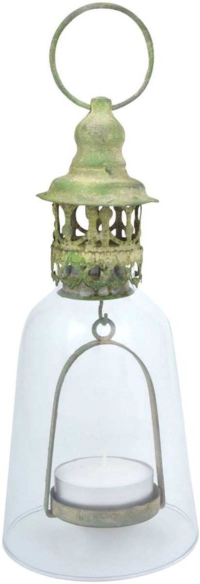 Esschert Design vintage waxinelichthouder groen metaal en glas